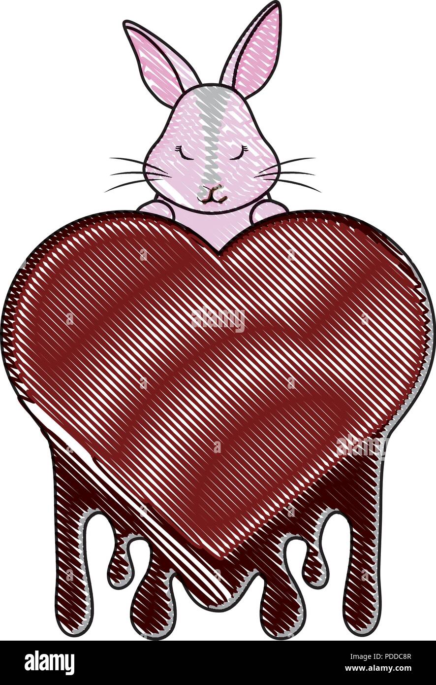happy easter design with cute rabbit and chocolate heart melted over ...