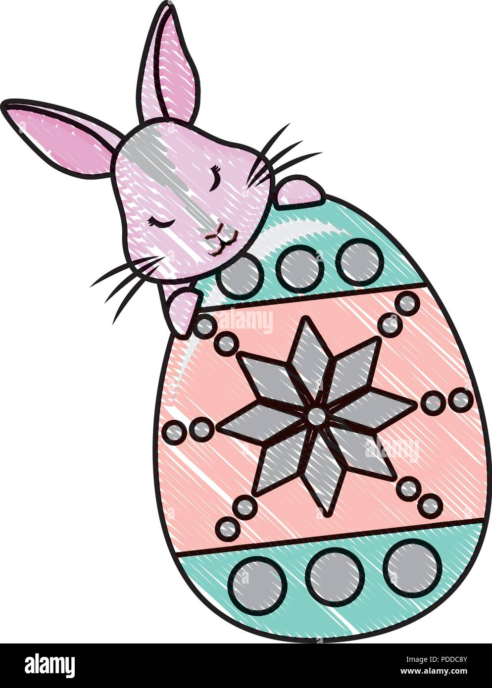 easter egg and cute rabbit over white background, vector illustration ...