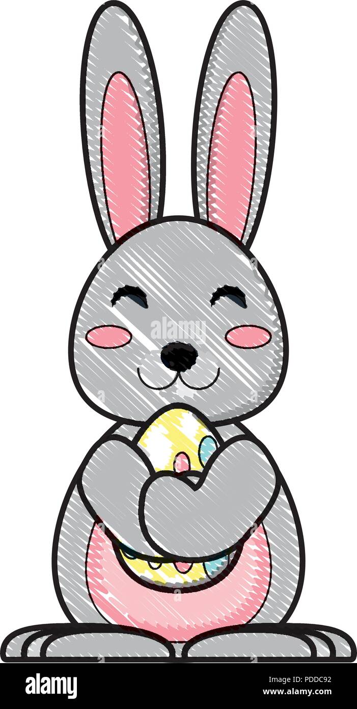 cute rabbit hugging a easter egg over white background, vector ...