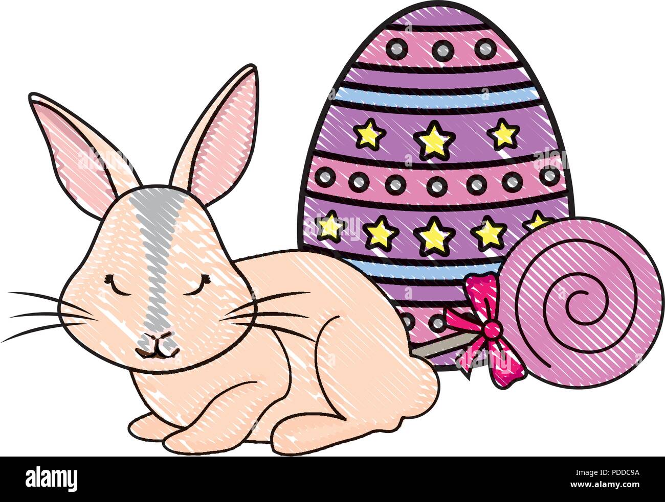 cute rabbit with easter egg and candies over white background, vector ...
