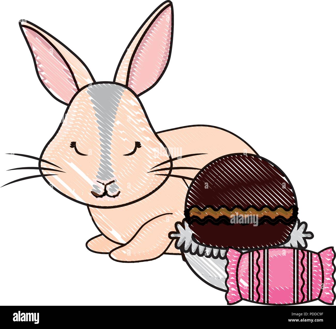 happy easter design with cute rabbit and chocolate candies over white
