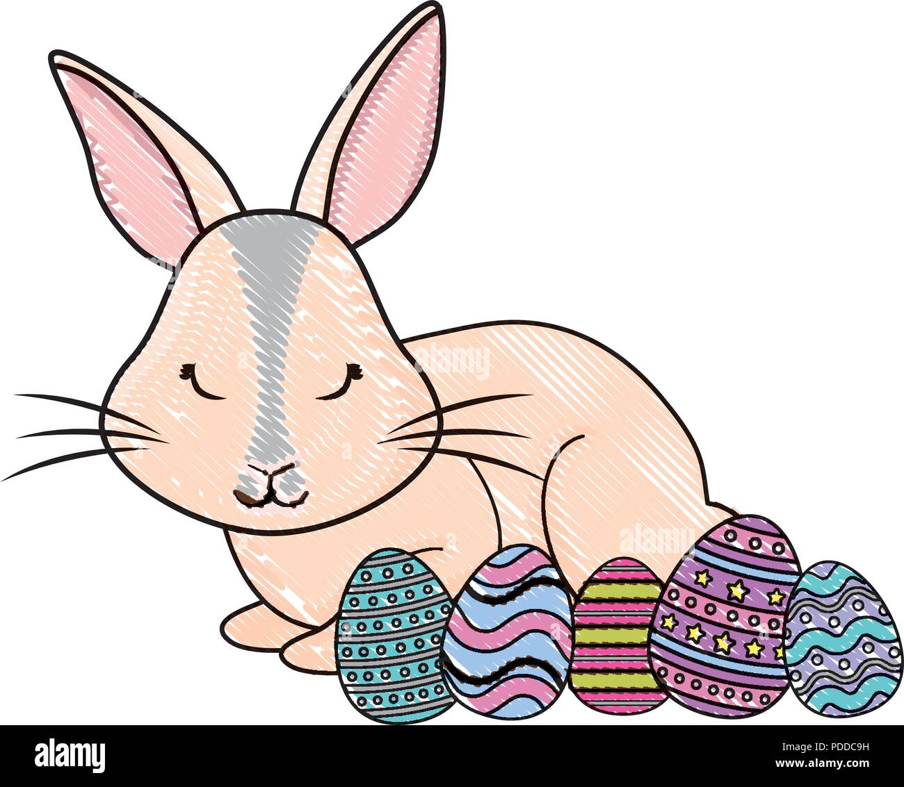 happy easter design with cute rabbit and easter eggs over white ...