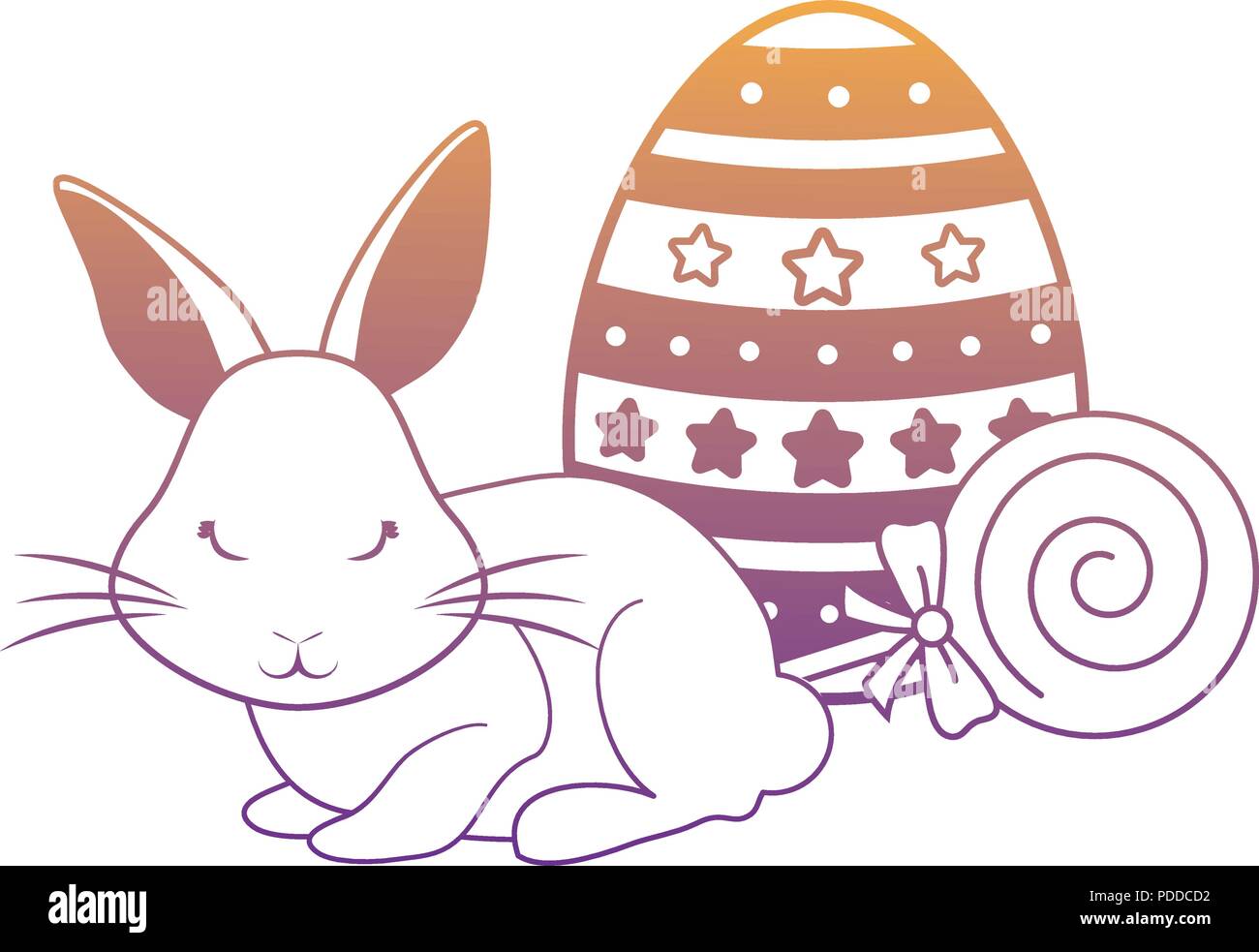 cute rabbit with easter egg and candies over white background, vector ...