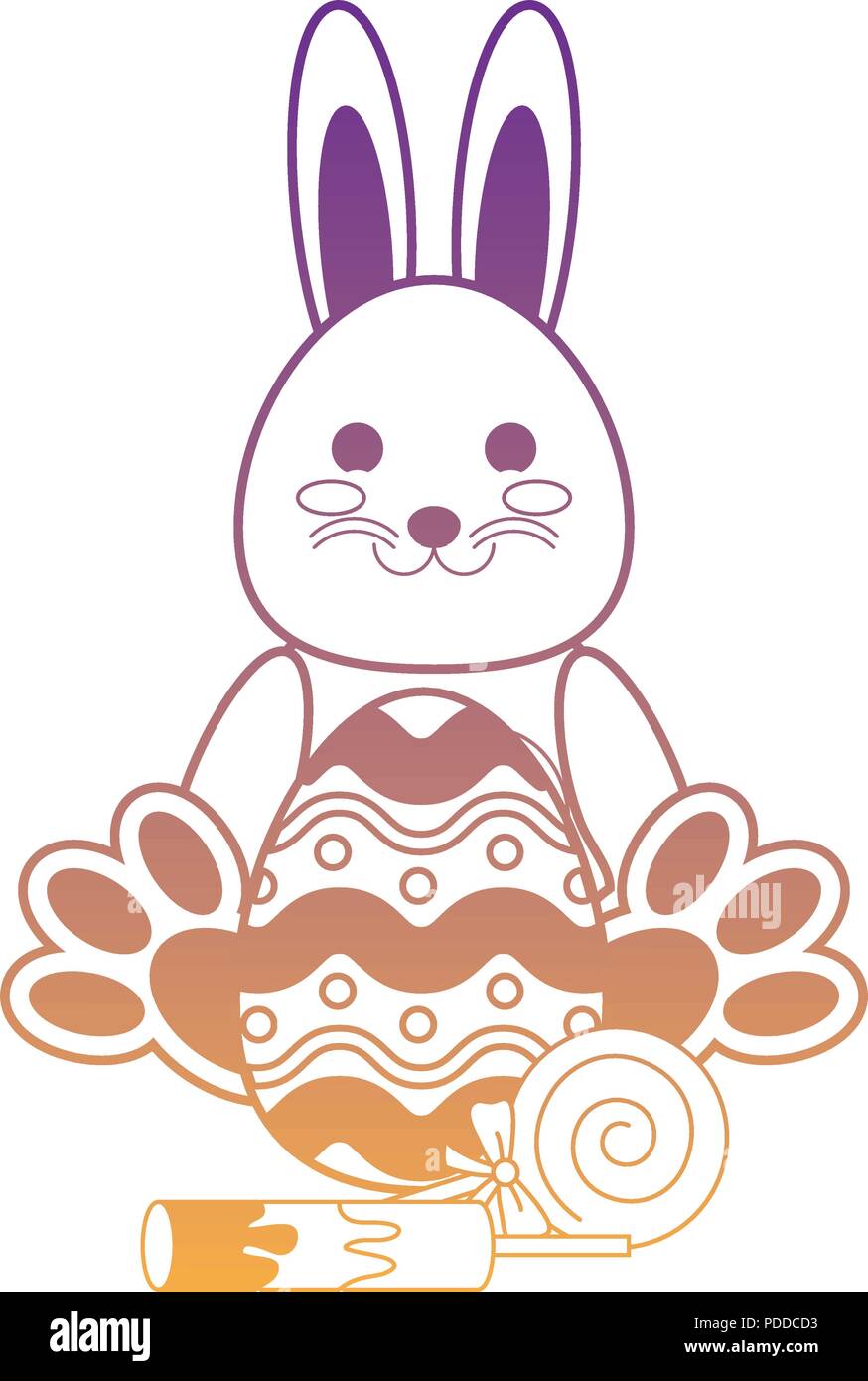 cute rabbit with easter egg and candies over white background, vector ...