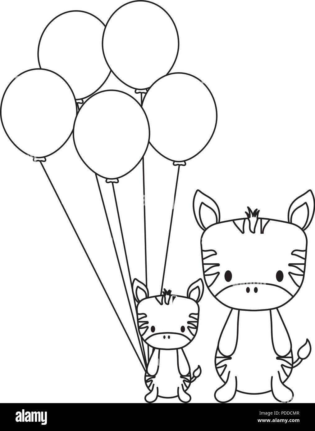 cute zebras and balloons over white background, vector illustration