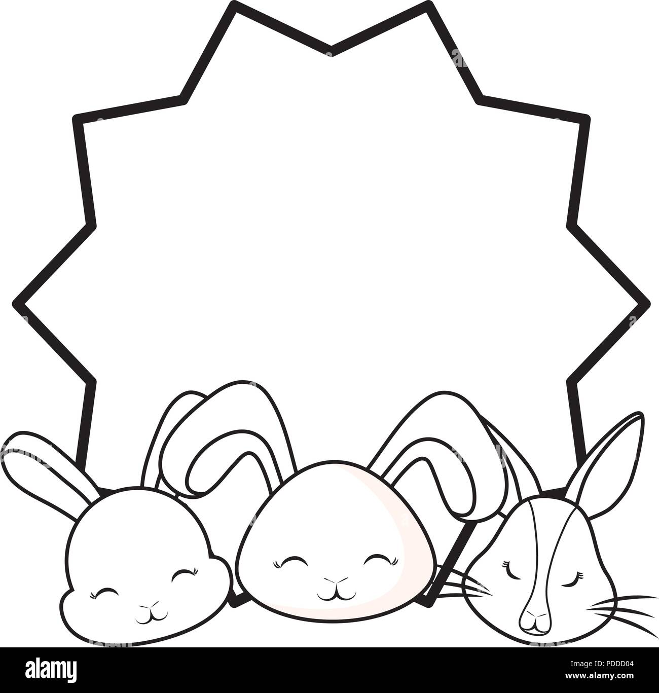 seal stamp with cute rabbits over white background, vector illustration ...