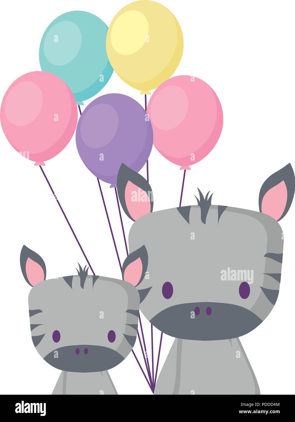 cute zebras and balloons over white background, vector illustration