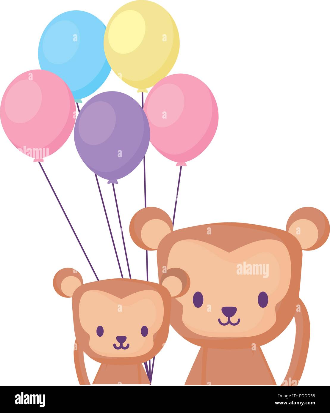 cute monkeys and balloons over white background, vector illustration