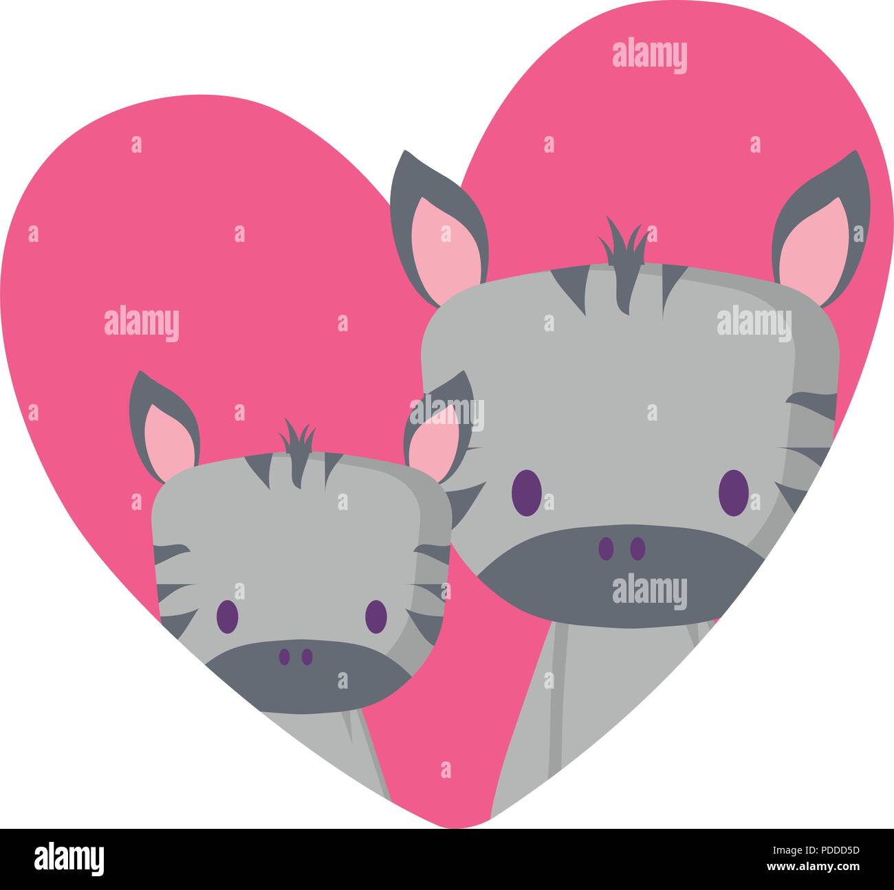heart with cute zebras over white background, vector illustration Stock