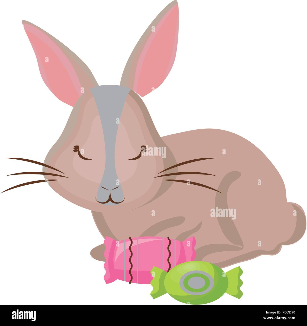 cute rabbit and candies over white background, vector illustration ...