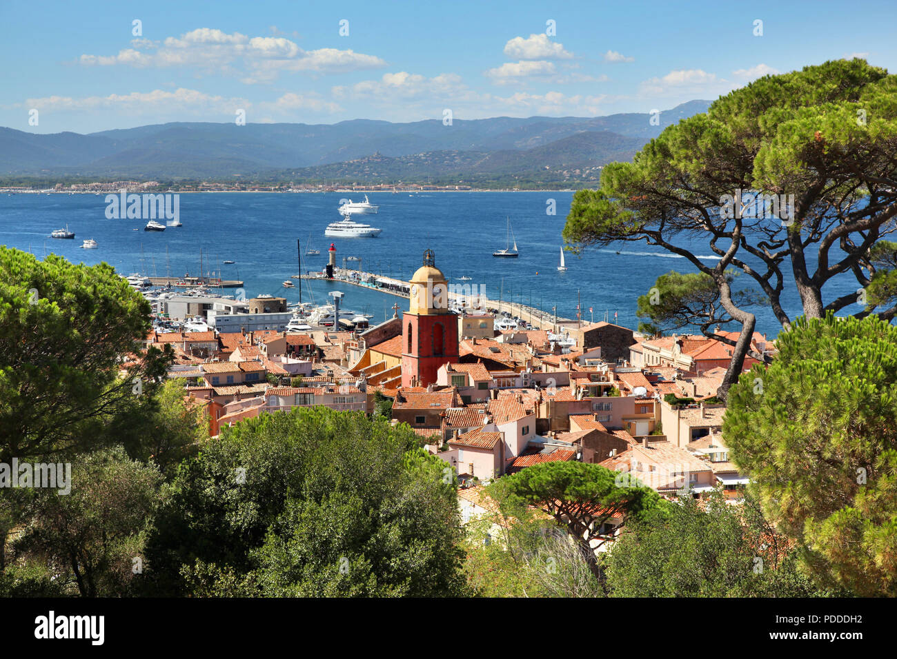 Aerial view of old town and harbor of St Tropez France Stock Photo