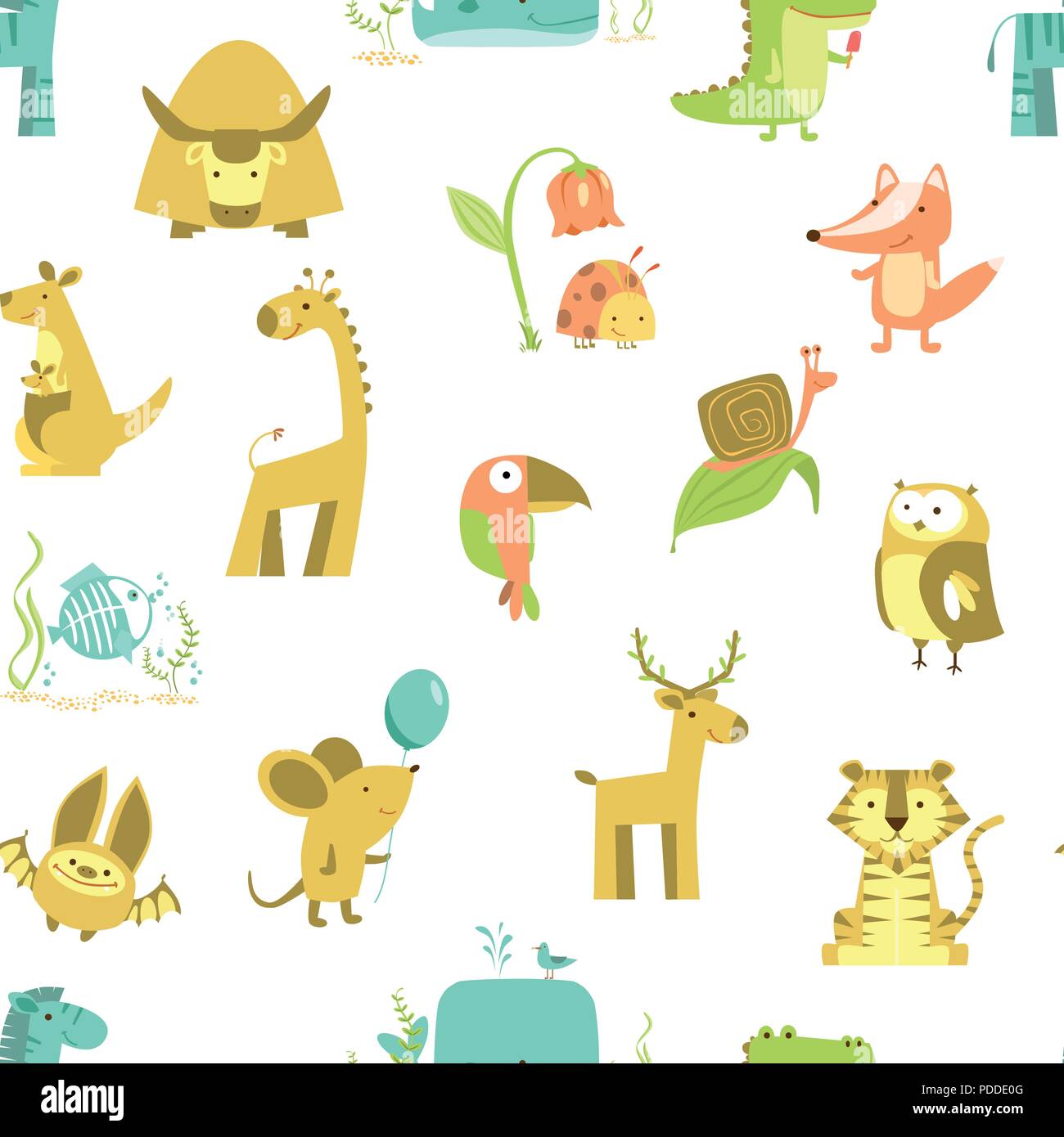 Seamless pattern with animals Cute animals vector. Zoo illustration set ...