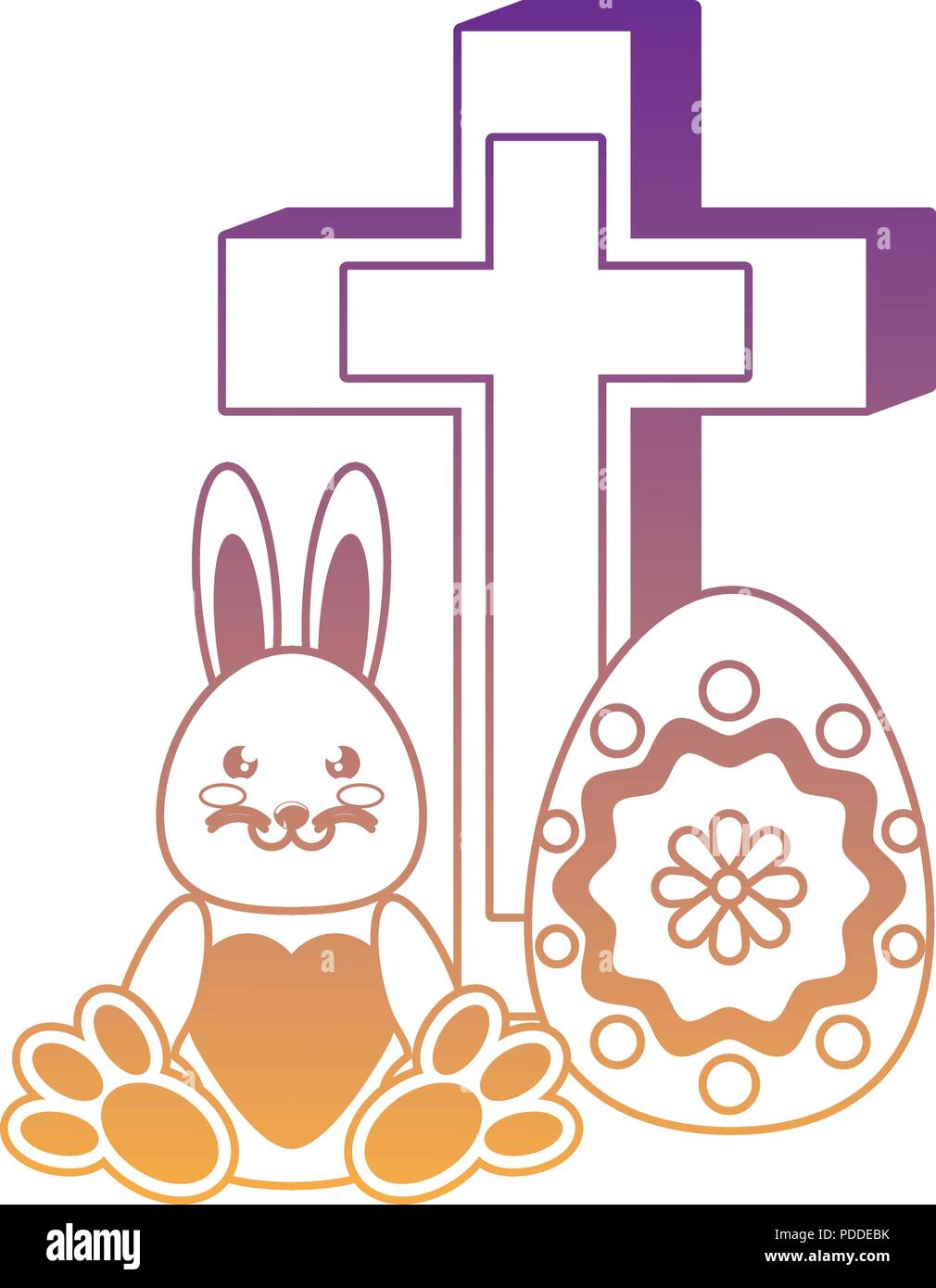 happy easter design with religious cross with cute bunny and easter ...