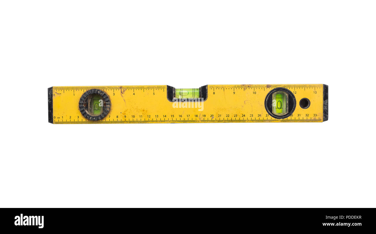 Old yellow bubble level isolated, bubbles centered Stock Photo Alamy