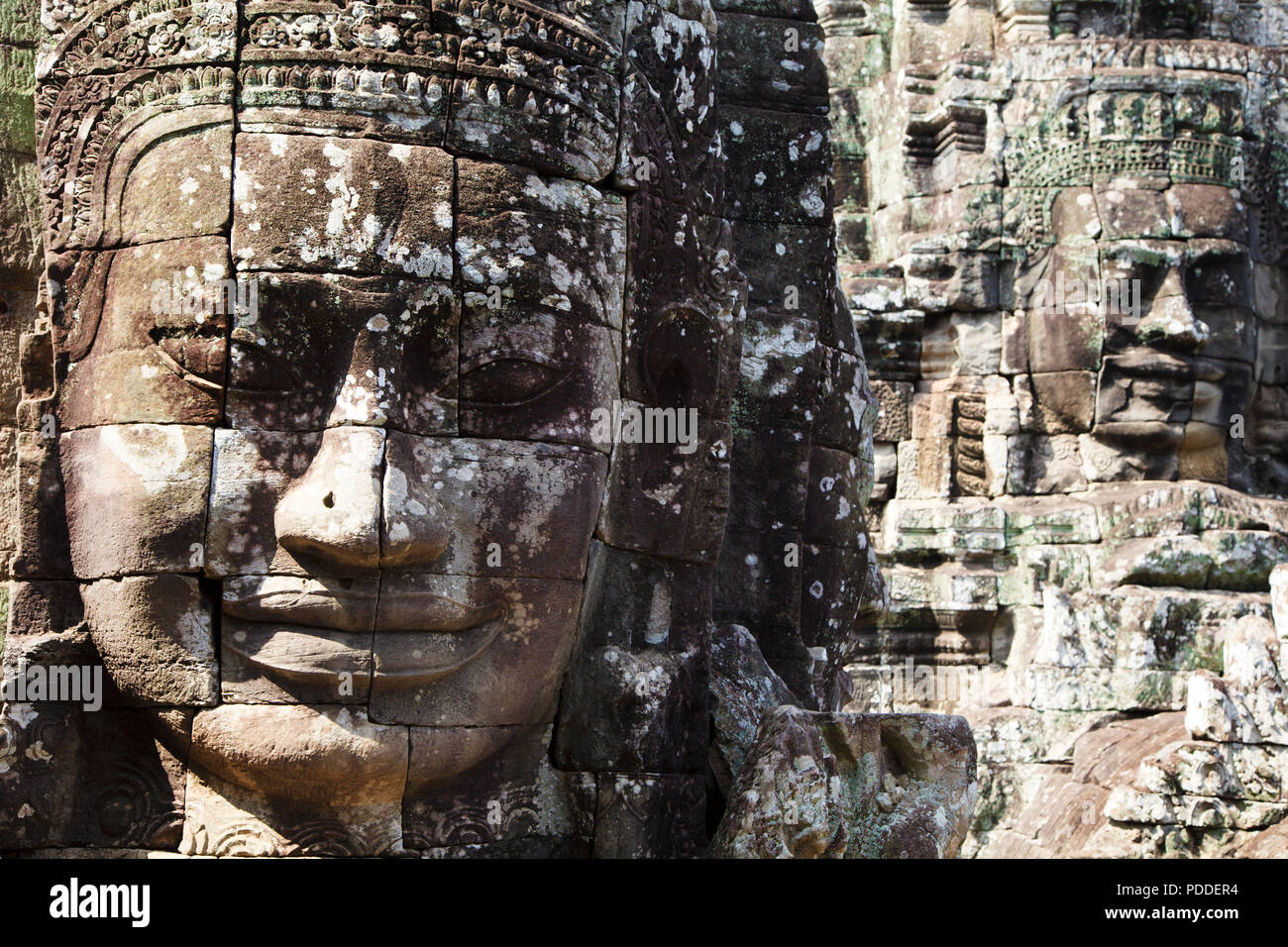 Faces of Bayon ancient temple in Angkor Thom, Siemreap, Cambodia Stock Photo