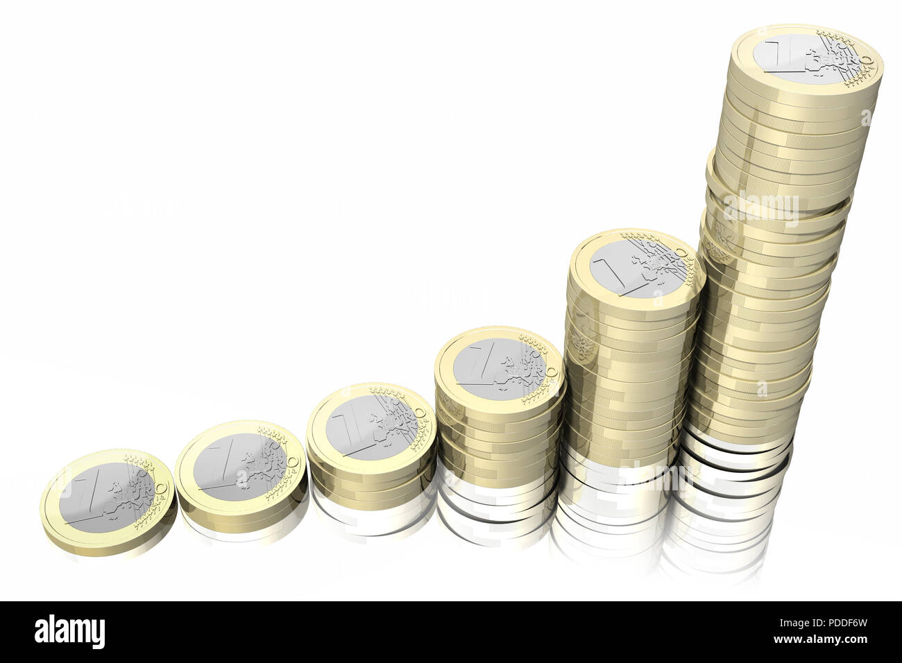 Euro Coin Evolution 3D illustration. Coins of one euro. growing chart Stock Photo - Alamy
