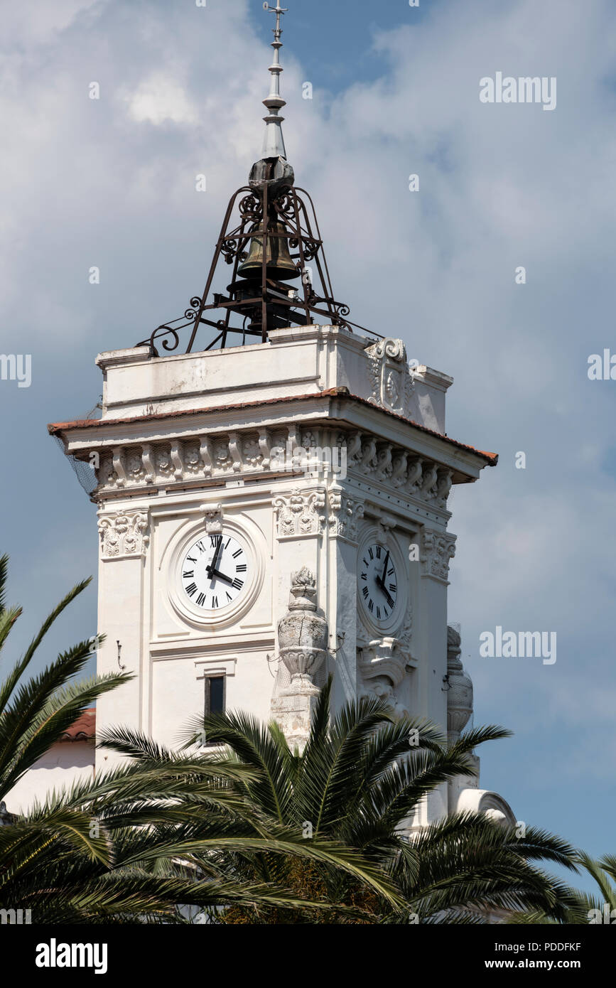 The Town Hall Clock ontop of Ajaccio Town Hall in Place de Marechal Foch in Ajaccio on Corsica,France Stock Photo