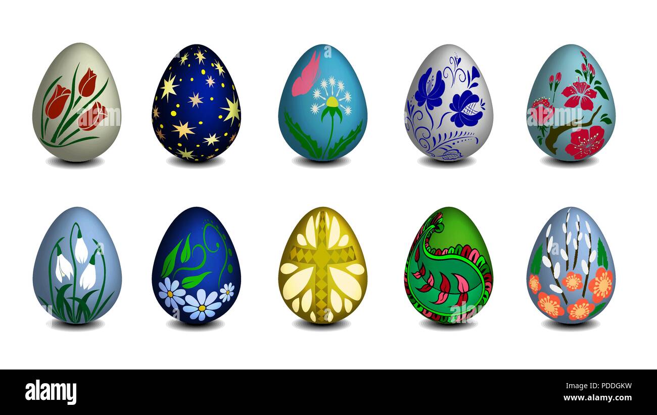 Set of Isolated realistic Easter eggs. Vector background. Stock Vector