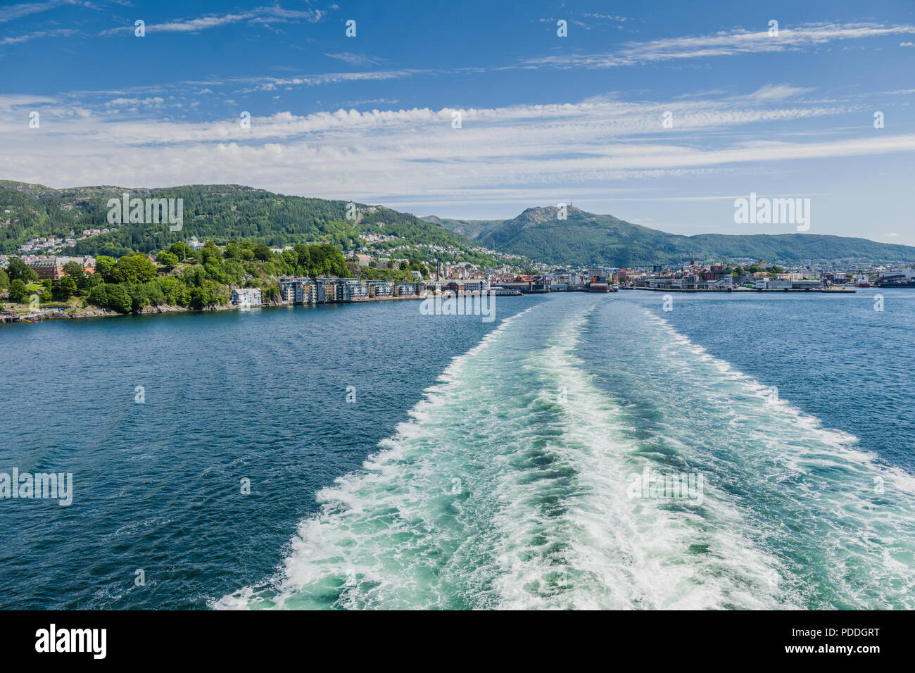 Departing Bergen, Norway on ferry to Denemark Stock Photo