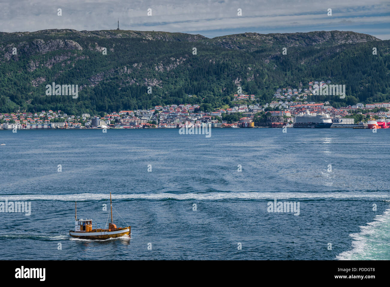 Departing Bergen, Norway on ferry to Denemark Stock Photo