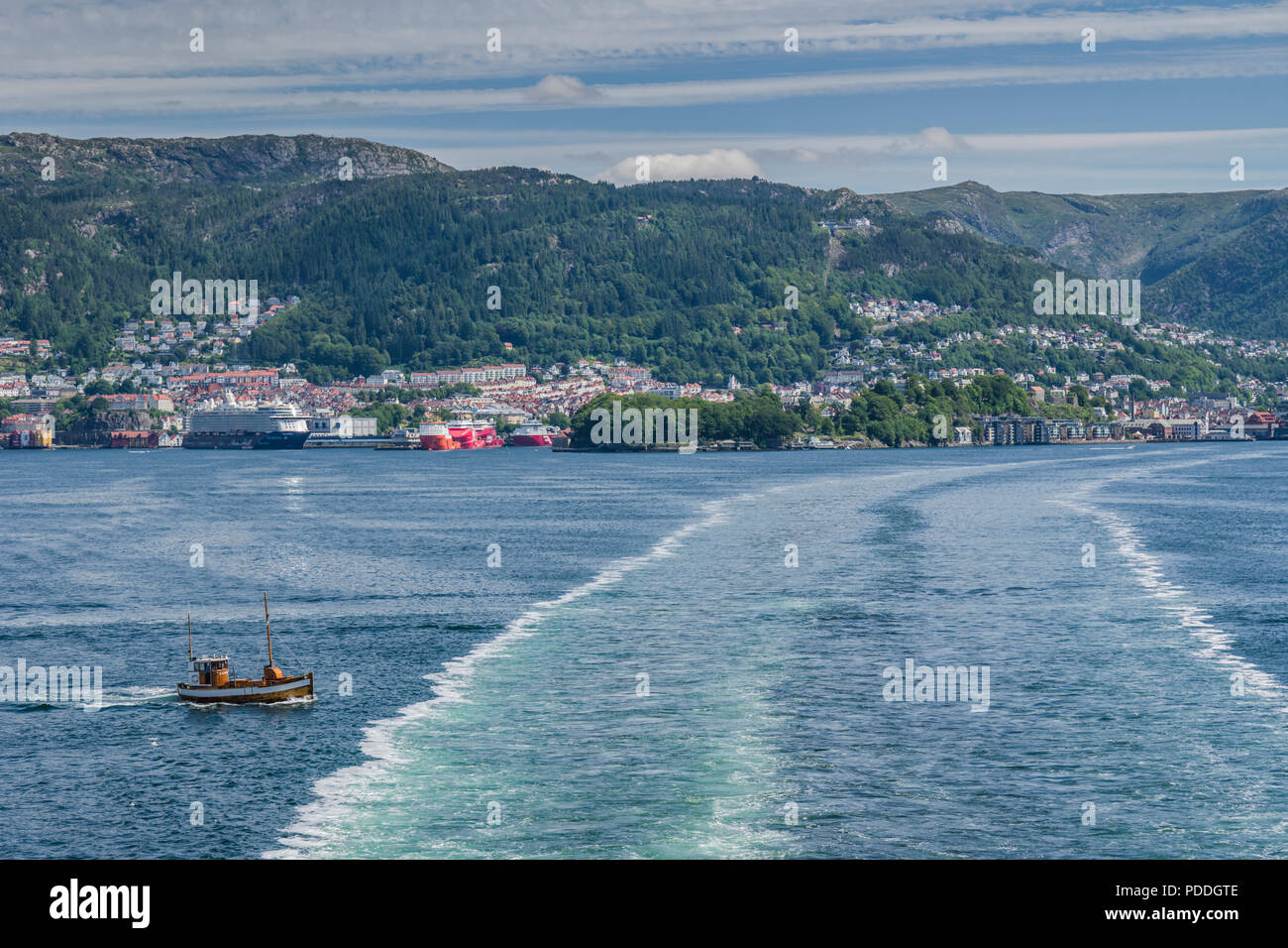 Departing Bergen, Norway on ferry to Denemark Stock Photo