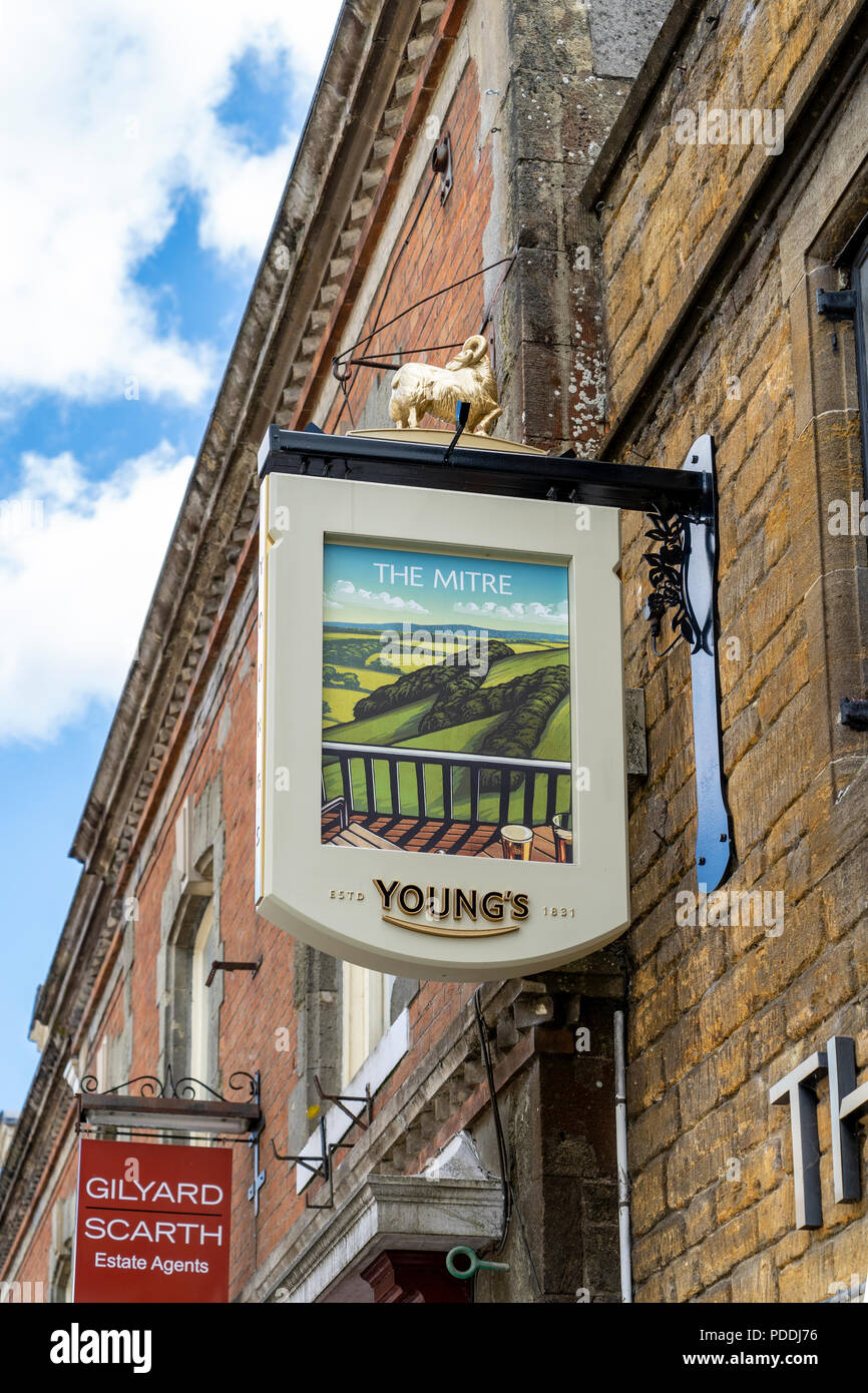 The Mitre Inn sign in Shaftesbury Dorset UK Stock Photo