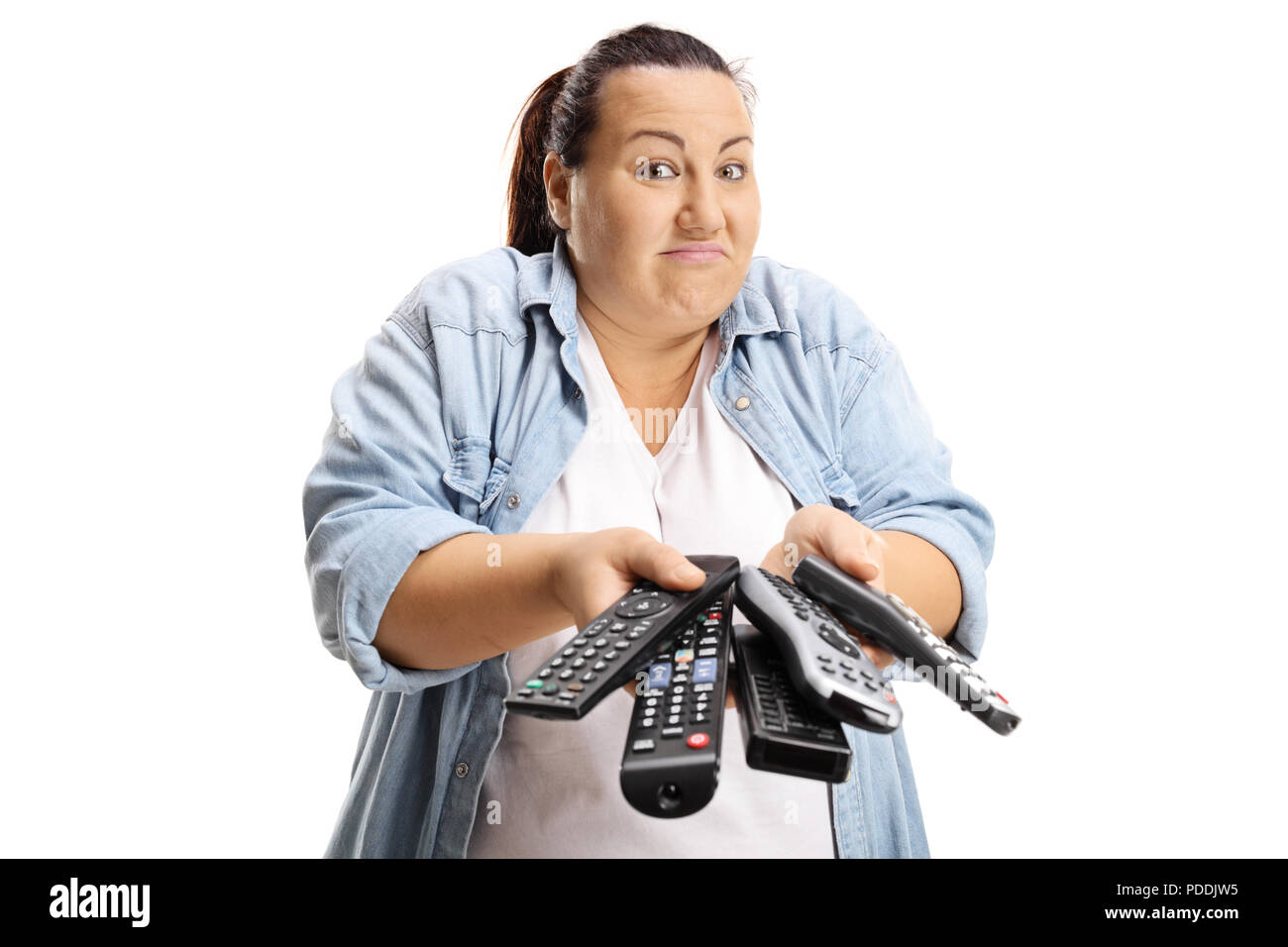 Woman confused unhappy choice hi-res stock photography and images - Alamy