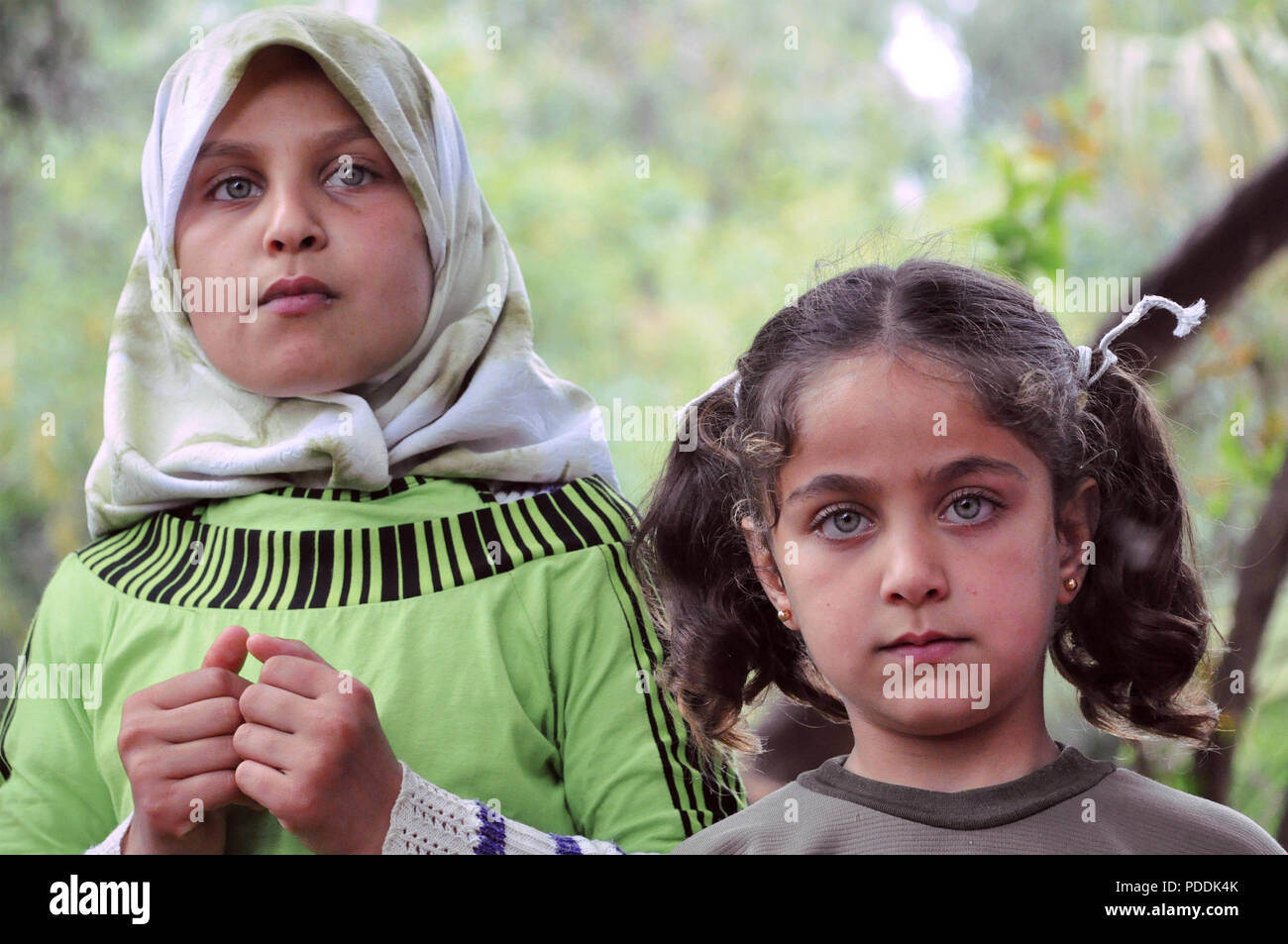 Sabah and fatima are displaced children from Aleppo Syria and settled in Tartus compound Stock Photo