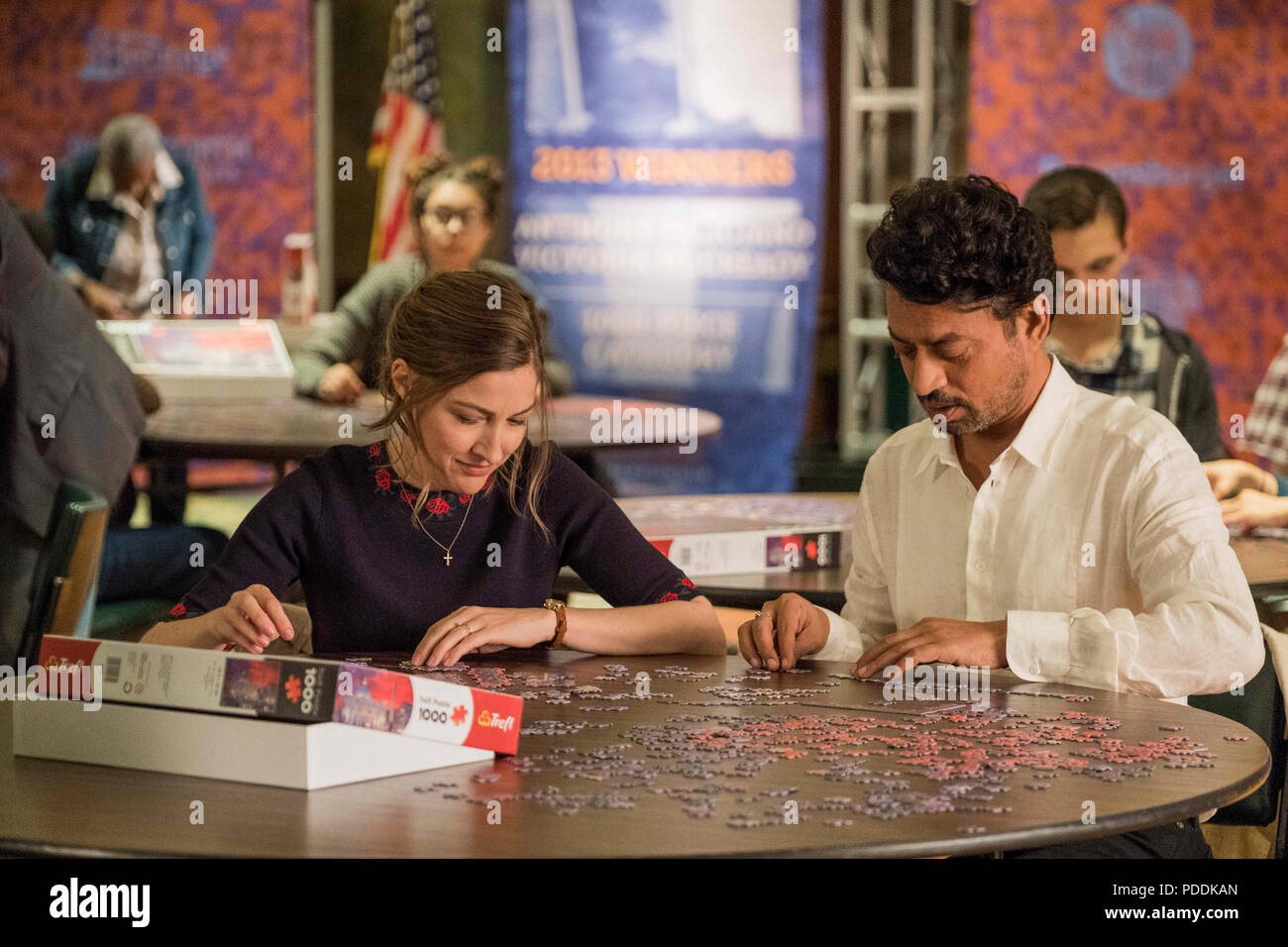 RELEASE DATE: July 27, 2018 TITLE: Puzzle STUDIO: Sony Pictures Classics DIRECTOR: Marc Turtletaub PLOT: Agnes, taken for granted as a suburban mother, discovers a passion for solving jigsaw puzzles which unexpectedly draws her into a new world - where her life unfolds in ways she could never have imagined. STARRING: KELLY MACDONALD as Agnes, IRRFAN KHAN as Robert. (Credit Image: © Sony Pictures Classics/Entertainment Pictures) Stock Photo