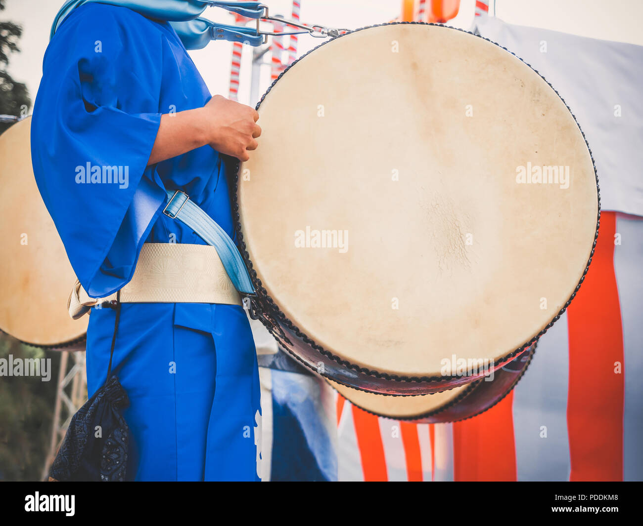 Drummer performance, Taiko Drums Japanese folklore. Japanese artists