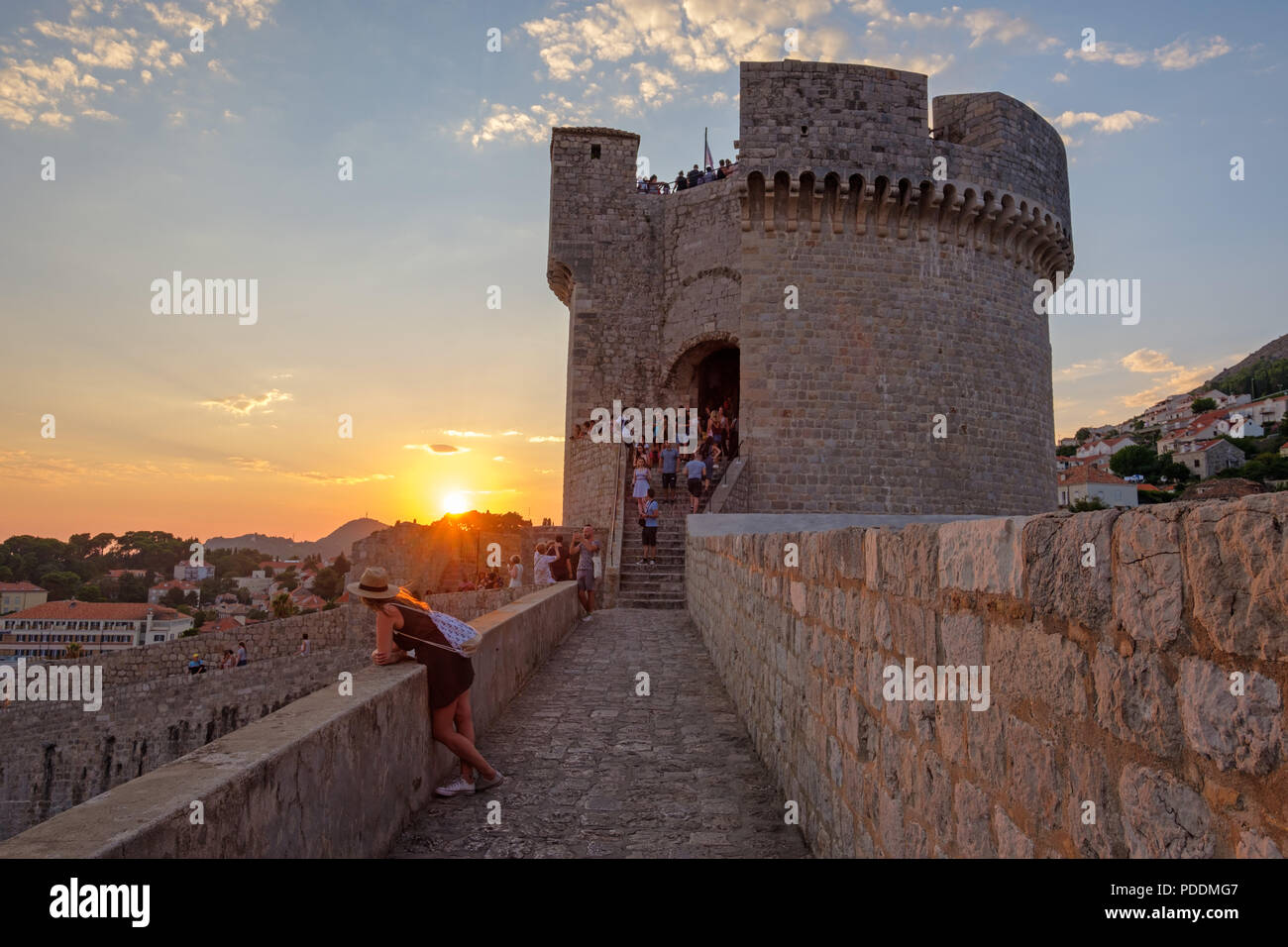 Ancient city walls surrounding old town Dubrovnik, Croatia, Europe Stock Photo