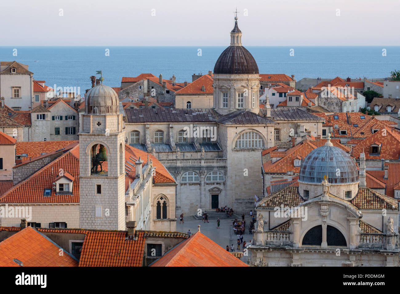 Aerial view of the Bell Tower, Church of Saint Blaise and the Assumption Cathedral in Dubrovnik old town, Croatia, Europe Stock Photo