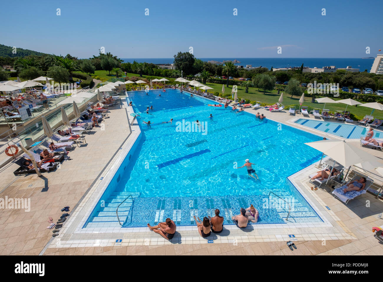 Outdoor swimming pool at the Valamar Lacroma Hotel in Dubrovnik, Croatia, Europe Stock Photo