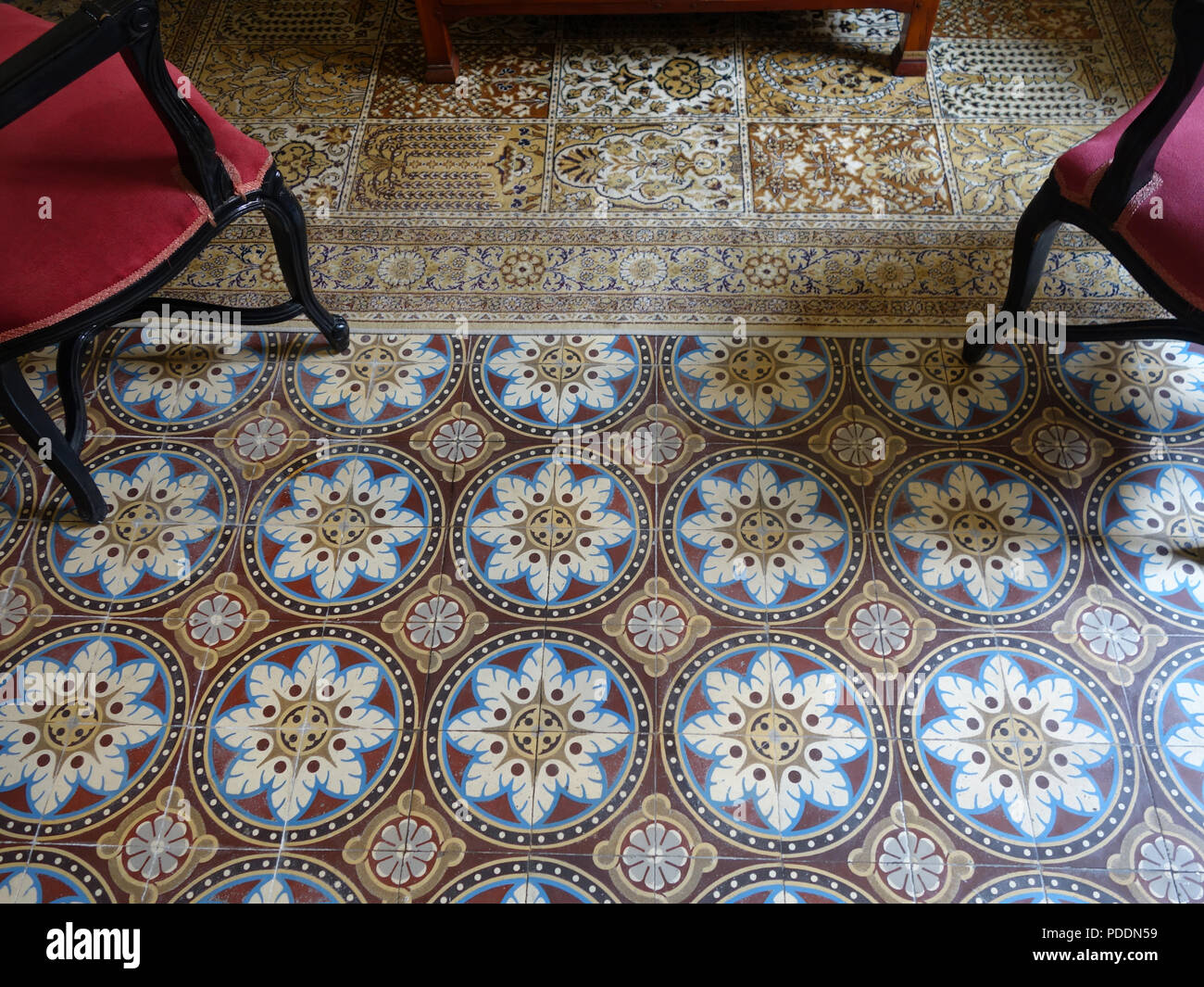 Vinyl Area Rug With Moroccan Tiles Design in Blue and Beige. Linoleum Style Area  Rug With Zellige Tiles. Vinyl Tiles Art Mat. 