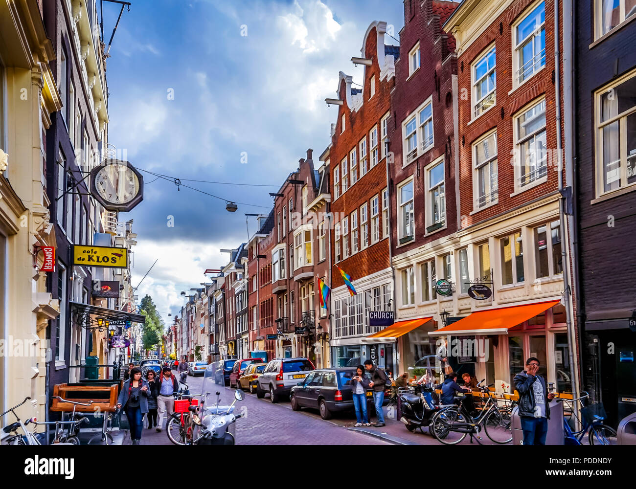 The Kerkstraat with its many historic typical Dutch buildings and stores in the center of the old city of Amsterdam in the Netherlands Stock Photo
