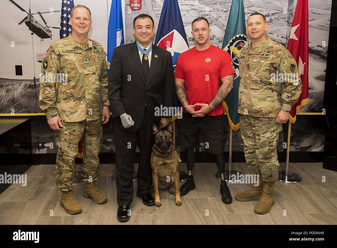 Medal of Honor recipients Army Sgt. 1st Class Leroy Arthur Petry, left, and  Marine Corps Sgt.