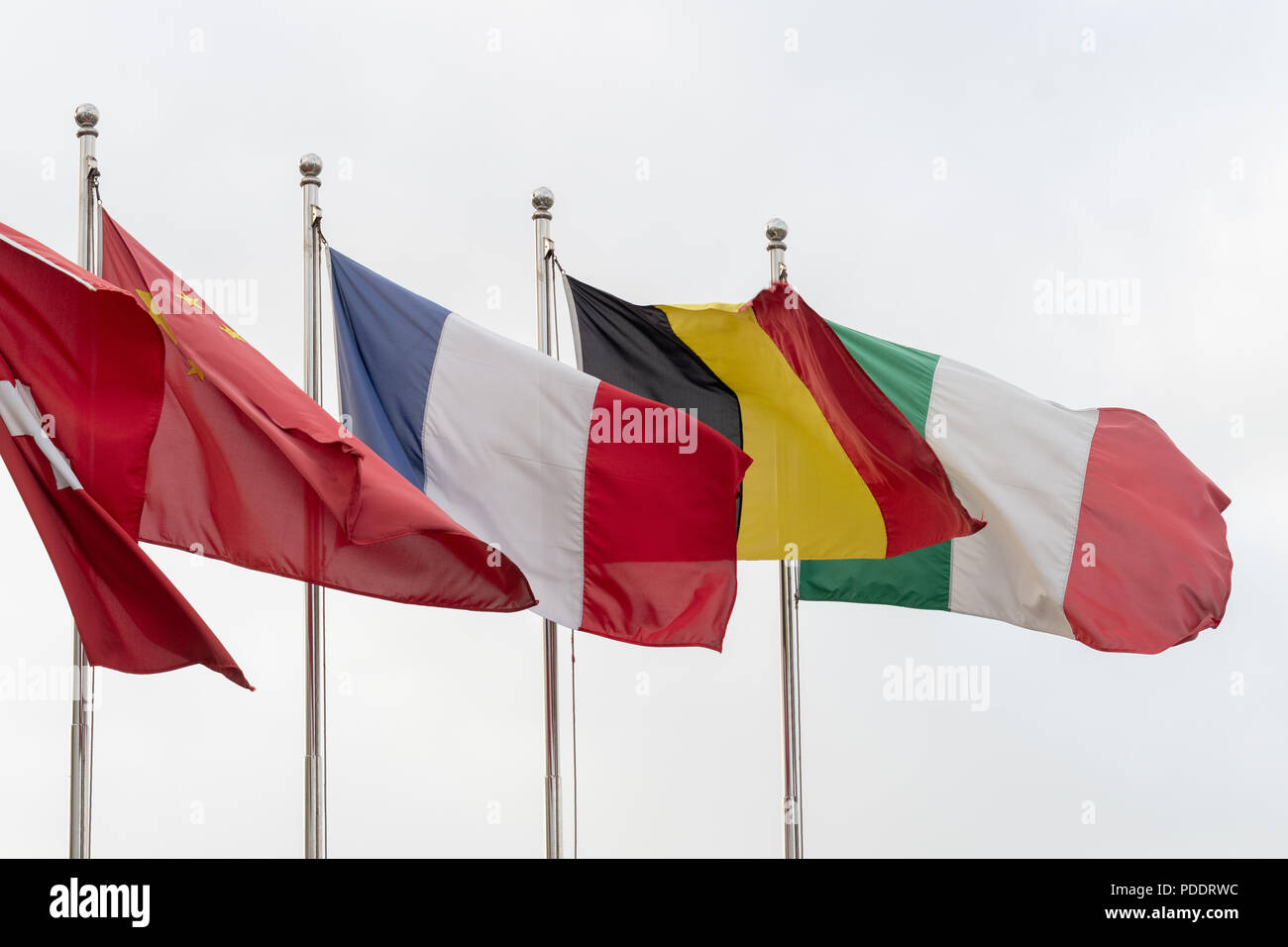 China, France, Germany and Italy flags in a row Stock Photo
