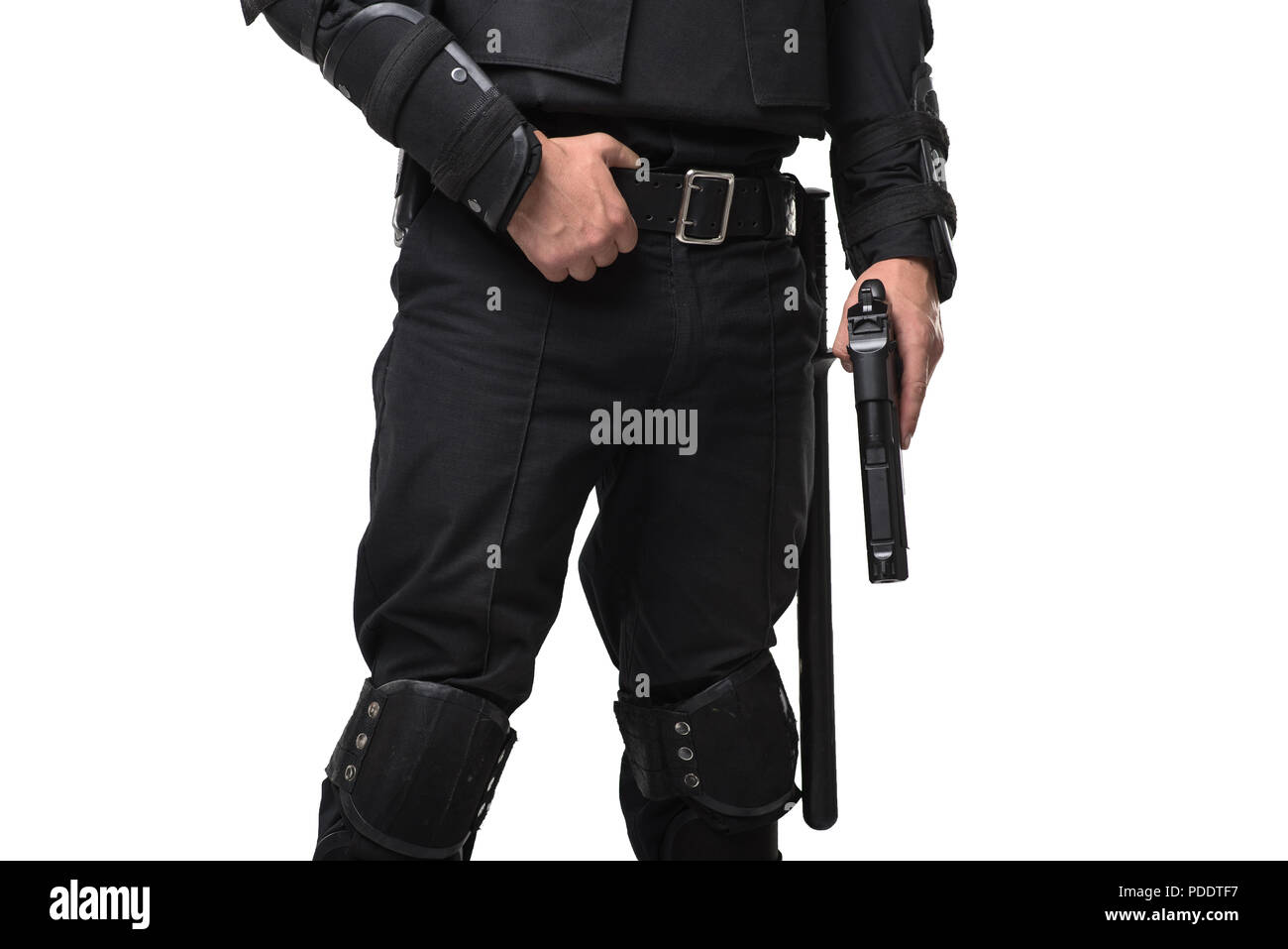 Armed special force soldier in black uniform Stock Photo