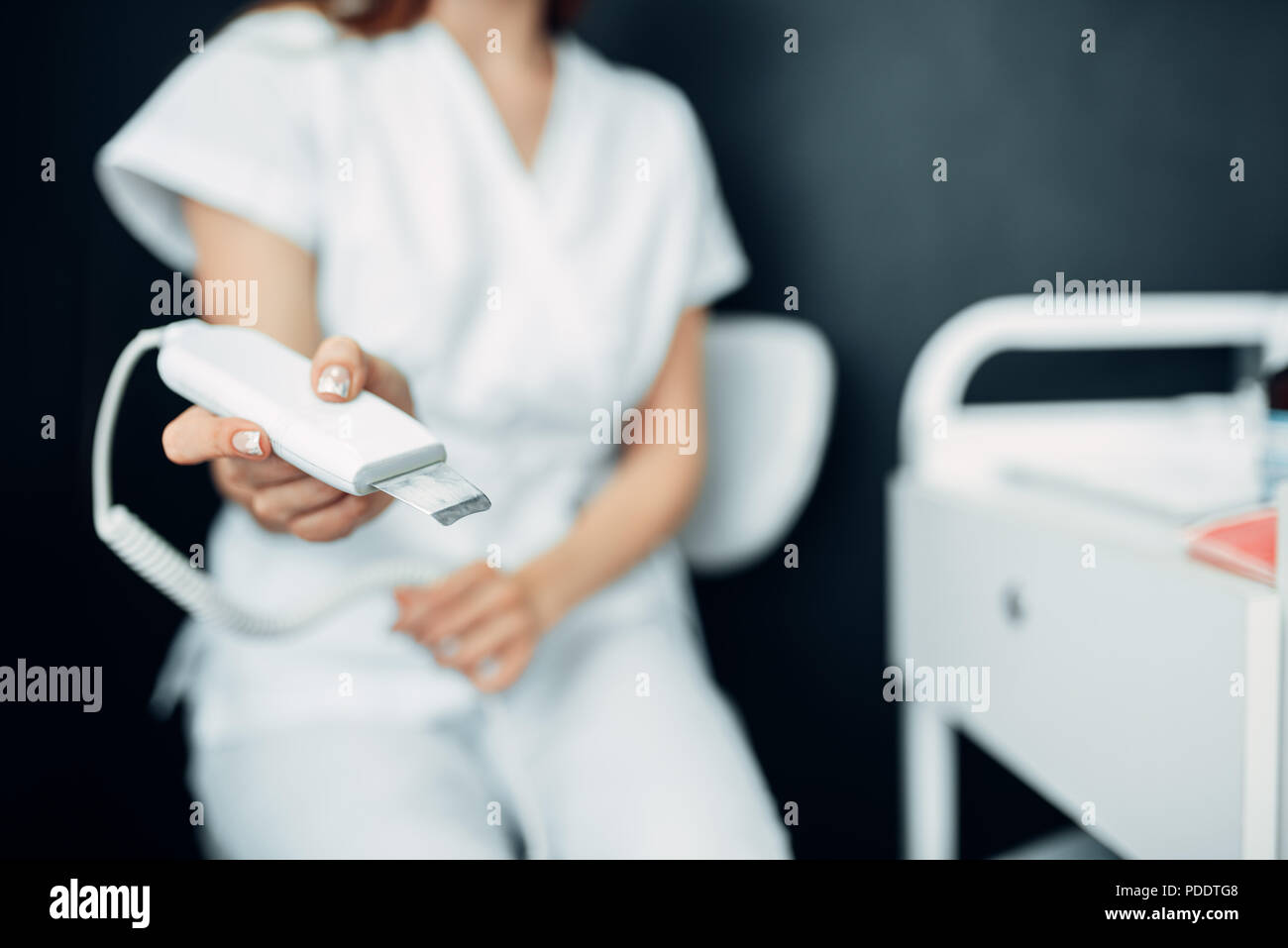 Female beautician hands prepares equipment Stock Photo