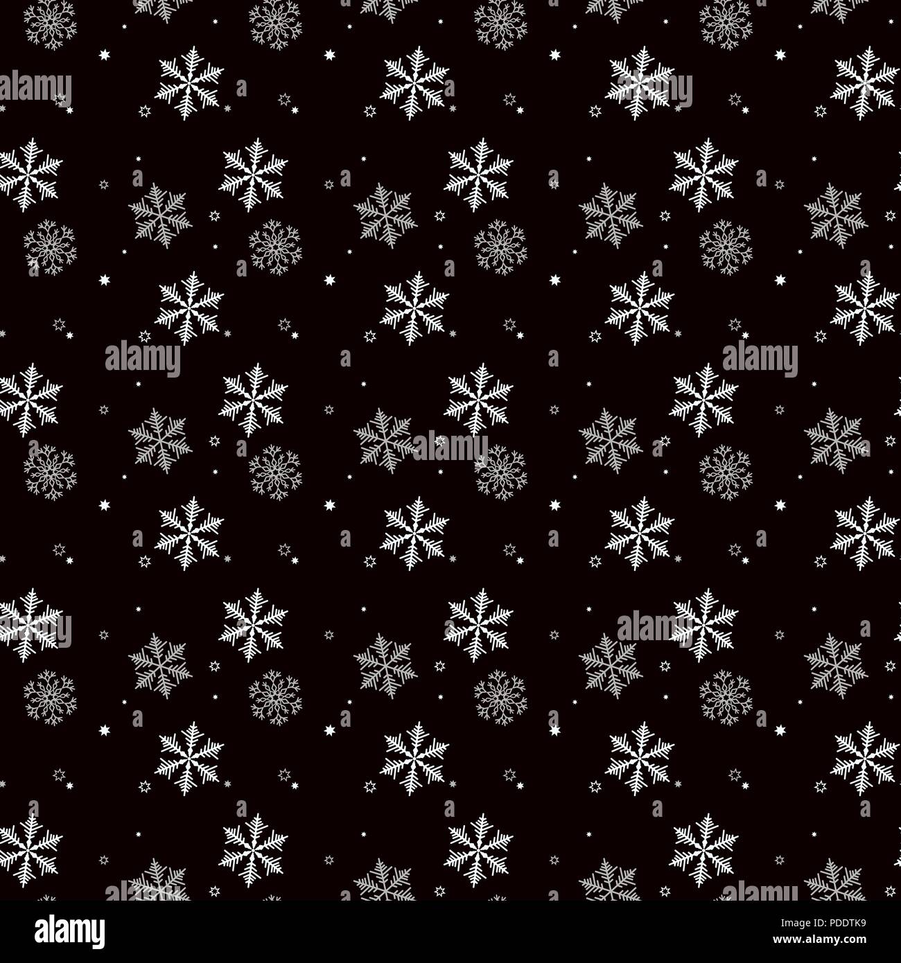 Christmas seamless pattern of snowflakes gray and white on black ...