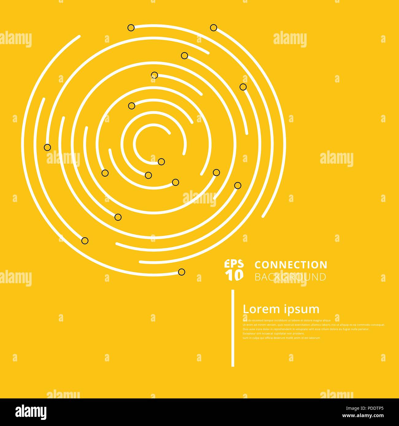 Abstract network connection circles lines and node on yellow background. Digital geometric data element. Vector Illustration Stock Vector