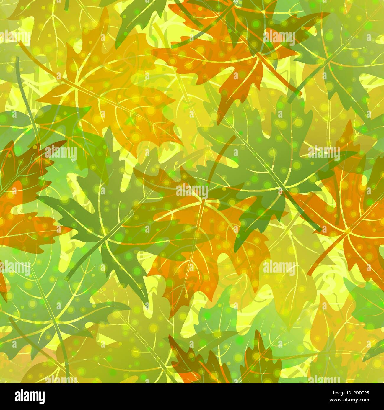 Seamless Background, Tile Pattern of Green Summer and Orange and Brown Autumn Maple Tree Leaves. Vector Stock Vector