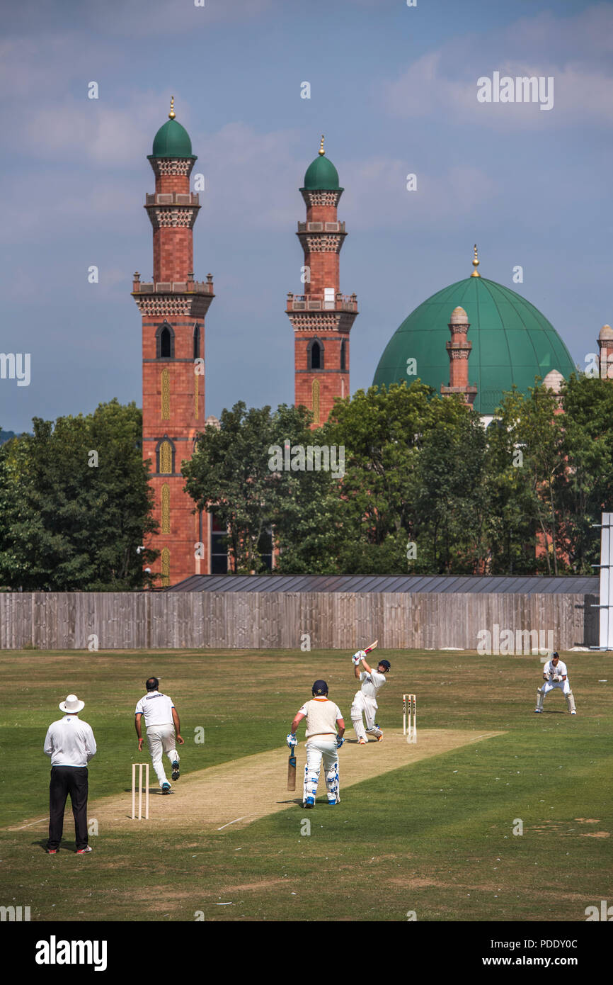MCCs Tim Jackson is caught out as the MCC play Yorkshire Asian XI at Park Avenue near the Al-Jamia Suffa-Tul-Islam Grand Mosque in Bradford Stock Photo