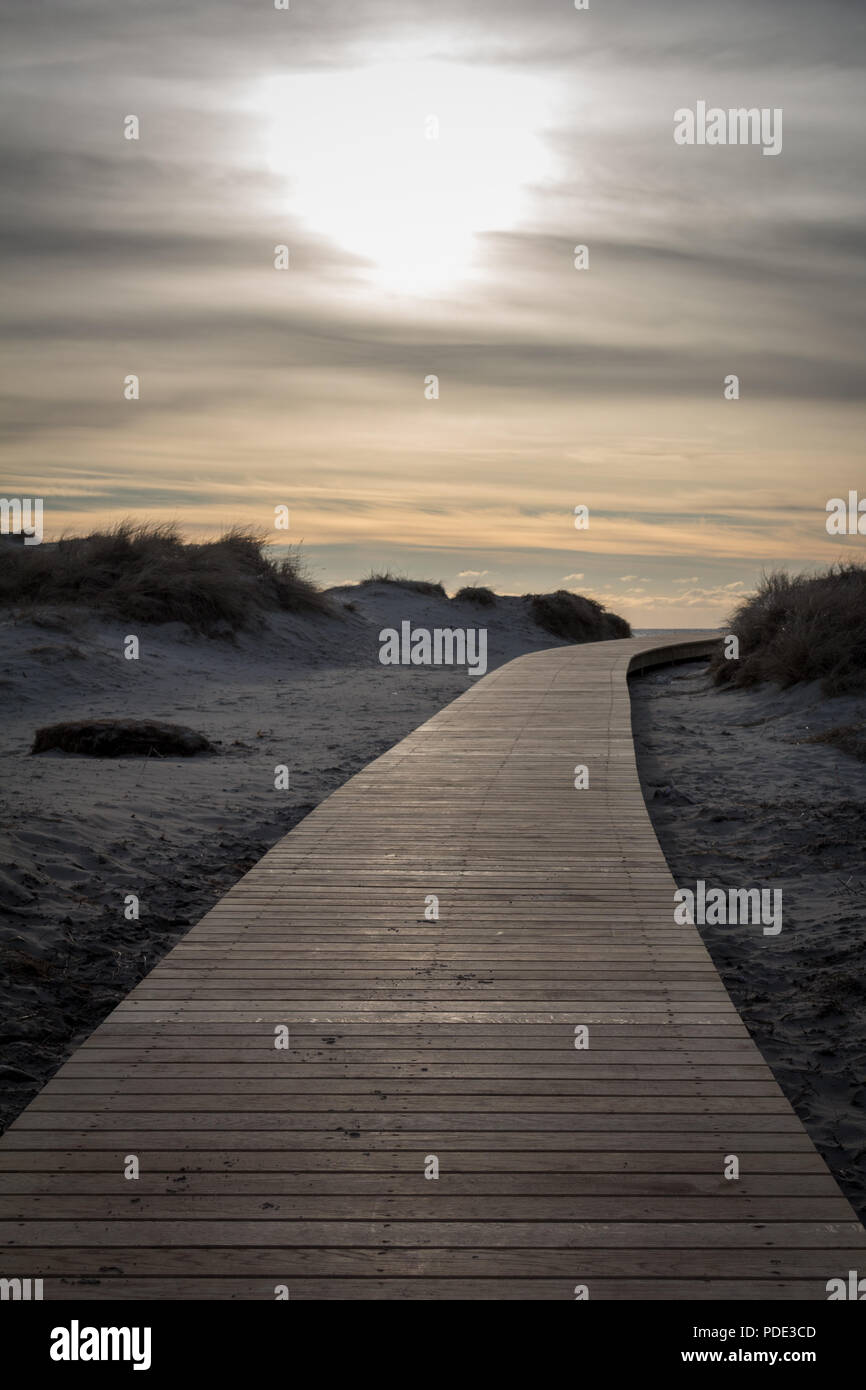 Wooden walkway leading to the beach at Sola Beach, Stavanger, Norway. Stock Photo