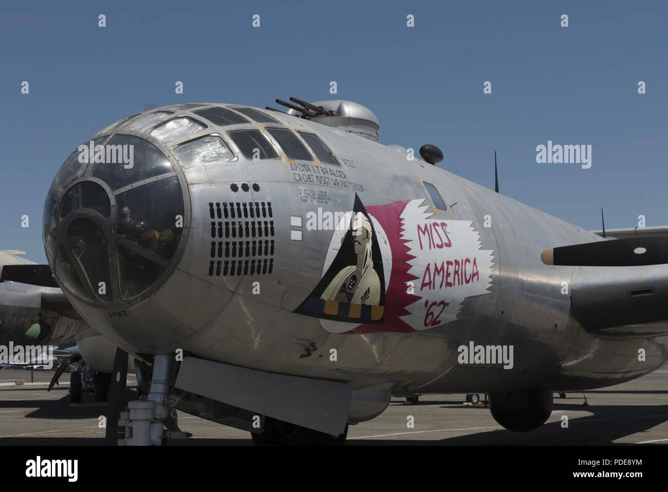 A B-29 Superfortress awaits visitors outside the Heritage Center at Travis  Air Force Base, Calif., May 17, 2018. The aircraft, which was affixed with  12 .50 caliber machine guns, could carry 20,000