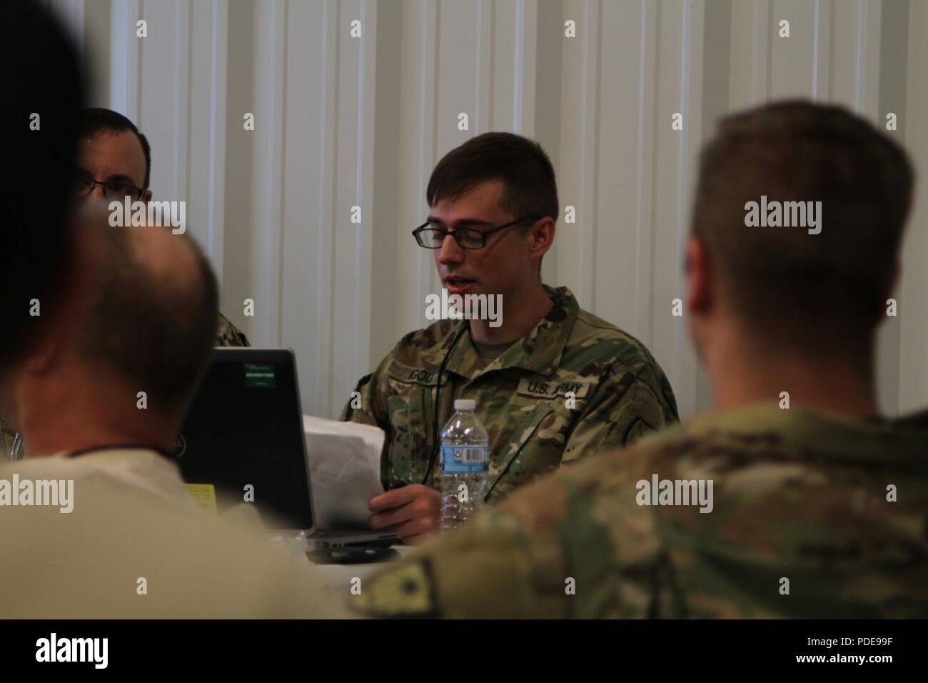 Spc. David Igou, an information technology specialist for the 144th Cyber  Warfare Company out of Fairfax, Va. and an infrastructure consultant at Red  Hat, a software development company based out of Raleigh,