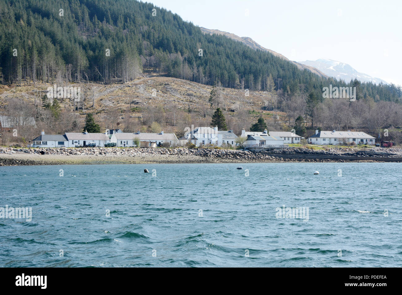 The village of Inverie on the shores of Loch Nevis, in the Knoydart Peninsula, northwest Scottish Highlands, Scotland, Great Britain. Stock Photo