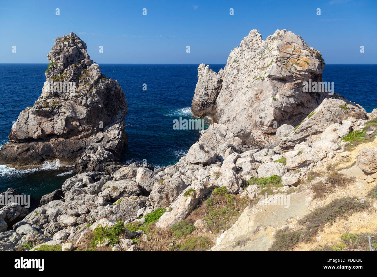 Rocks on the remote island of Palagruža in Croatian Adriatic Stock Photo