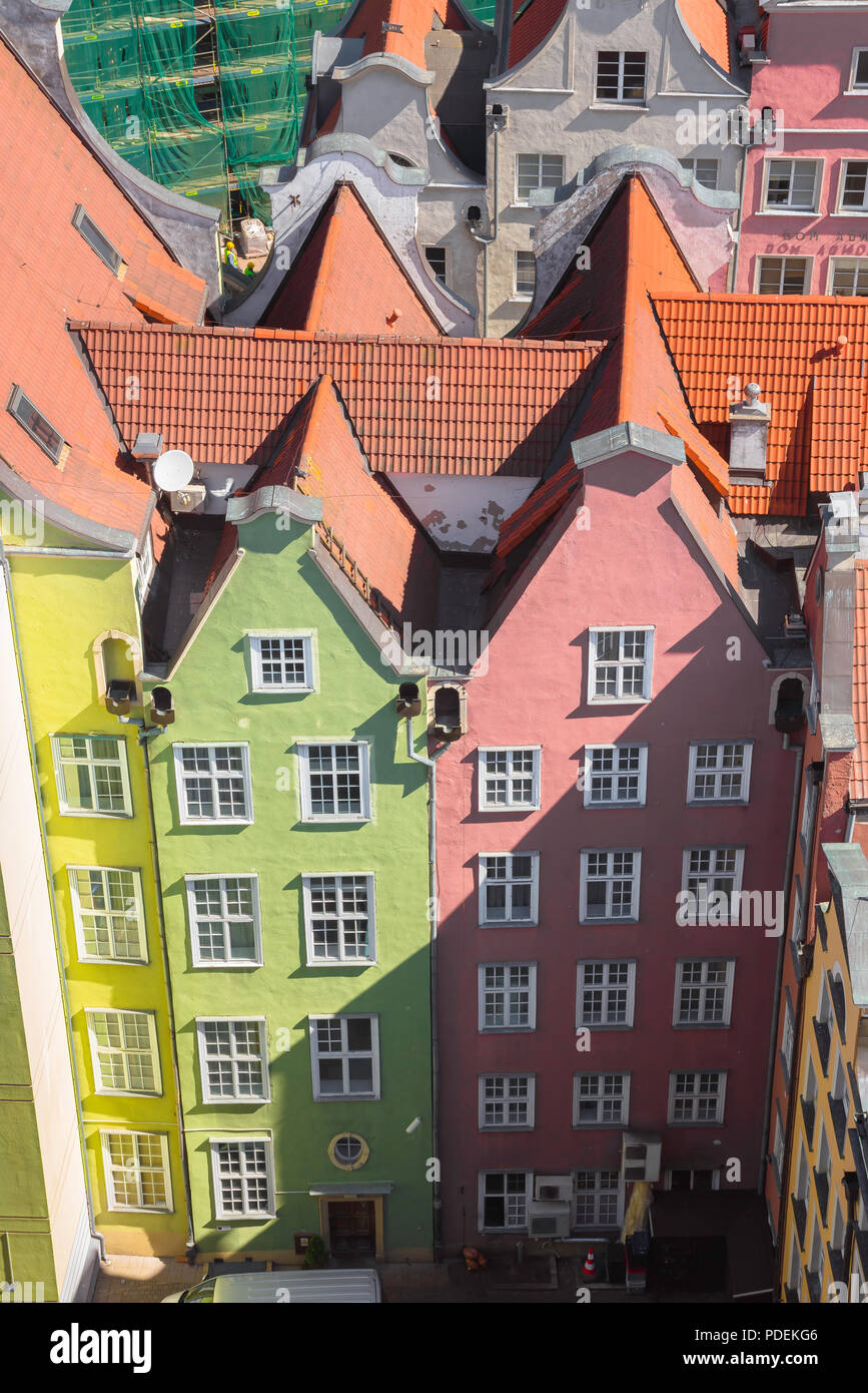Gdansk houses, aerial view of a row of typical terraced houses in the