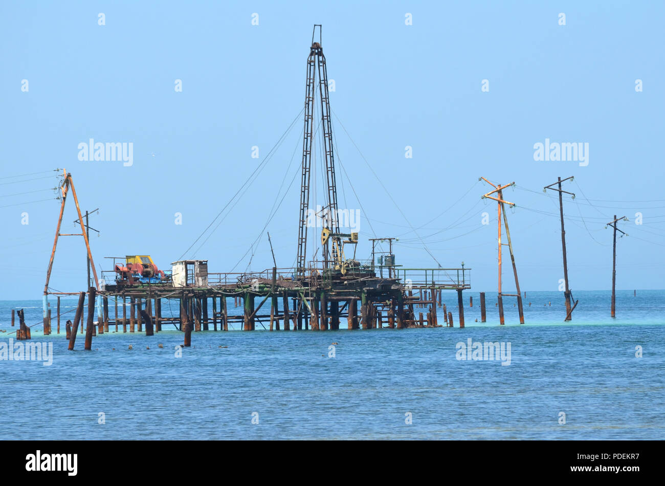 Oil rigs in the Caspian Sea, Absheron Peninsula, Azerbaijan Stock Photo